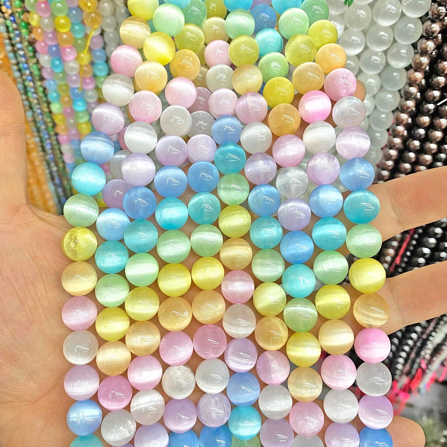 120PCS 6MM Colorful Selenite Gypsum Stone Crystal Beads for Jewelry Making DIY Bracelet 2 Strands