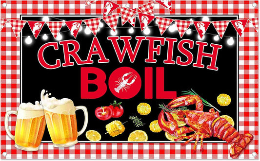 YCUCUEI 96x60inch Crawfish Boil Theme Backdrop Lobster Seafood Banner Background BBQ Beer Outdoor Party Decorations