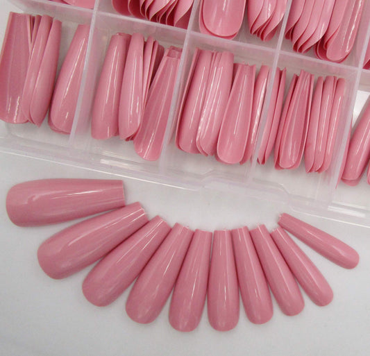 100pc Colored Coffin Press on Nails Long Ballerina False Fake Nail Tips Full Cover Manicure Design Acrylic Nails for Women Teen Girls (Dark Pink)