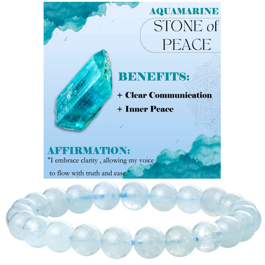 Aquamarine - Calmness - 8mm Beaded Bracelets for Women Handmade Semi Precious Natural Stone Stretch Elastic Jewelry Yoga Protection Gifts