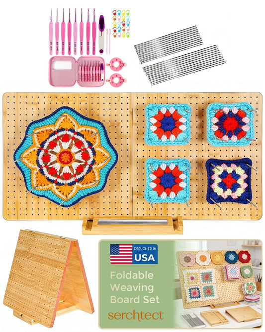 23" x 11.5" Large Crochet Blocking Board, Foldable Crochet Board for Blocking with 40 Pegs, Includes Needlepoint Bars and Crochet Complete, Complete Knitting Accessories Gift Set for Crocheters