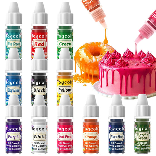 Oil Based Food Coloring Set - 12 Flavorless Colors for Cake Decorating & Candy Melts | 0.25 Fl. Oz