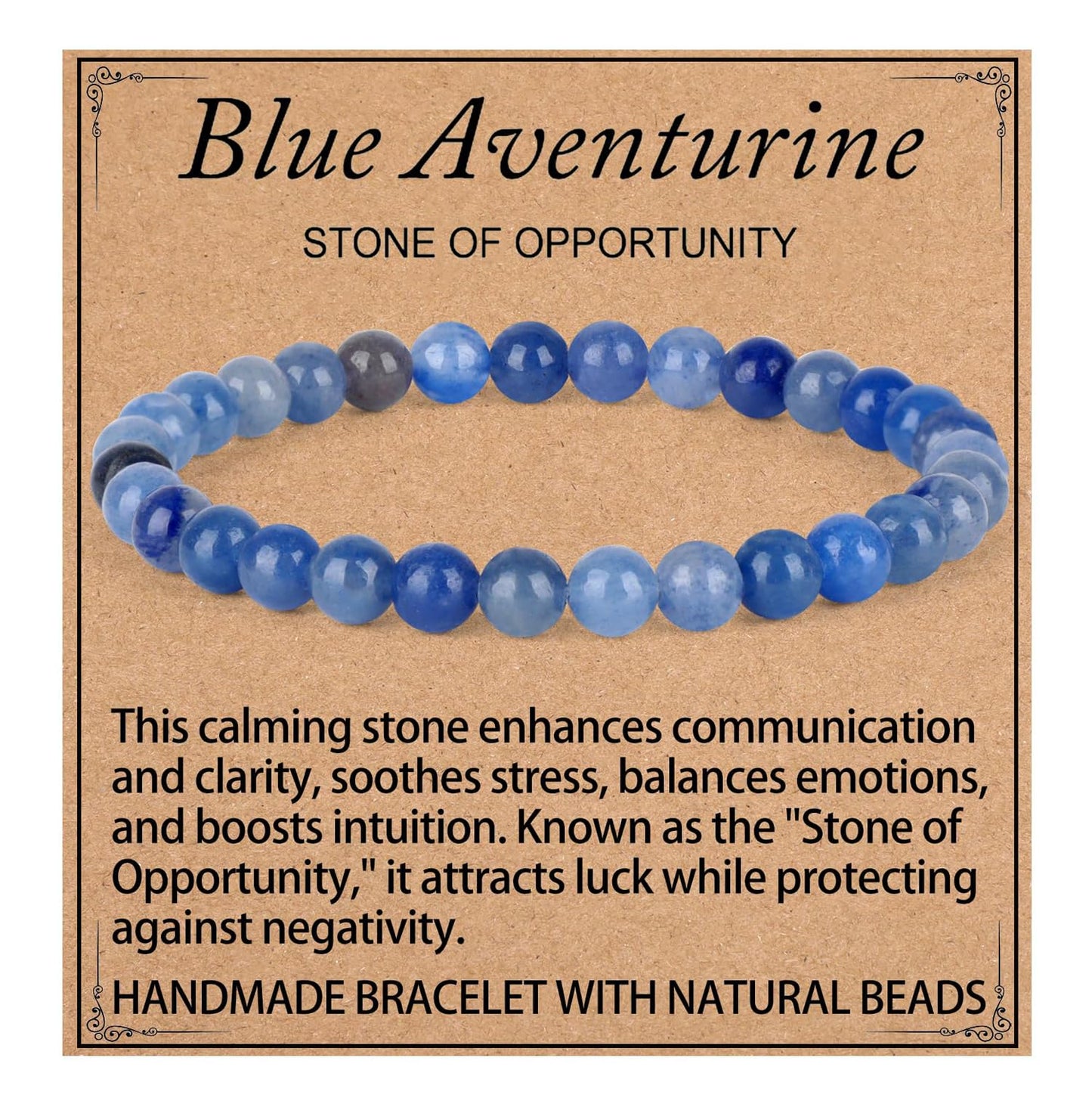 LPBeads Handmade Natural Gemstone Stretch Elastic 6mm Blue Aventurine Bracelet Healing Crystal Round Stone Beads Jewelry Gifts for Women Men