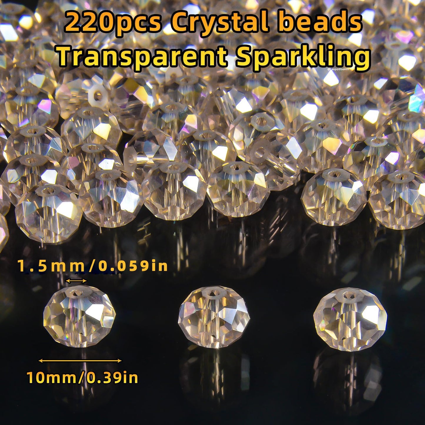 Laopottbeads 220Pcs 10mm Crystal Glass Beads for Jewelry Making Beads for Bracelets Necklace Pendants Making Supplies(Silver Champagner)