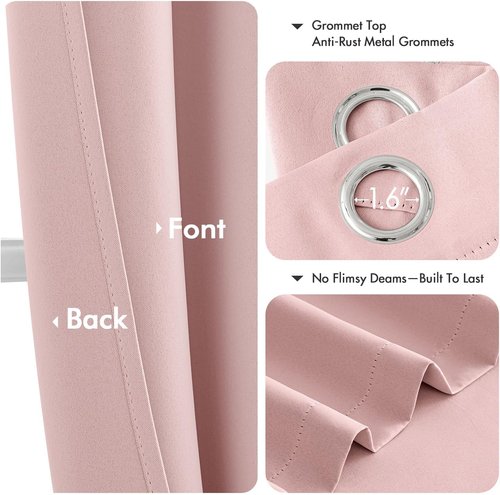 MIULEE Baby Pink Blackout Curtains - Thermal Insulated Room Darkening Drapes | 72 Inches Long, 2 Panels