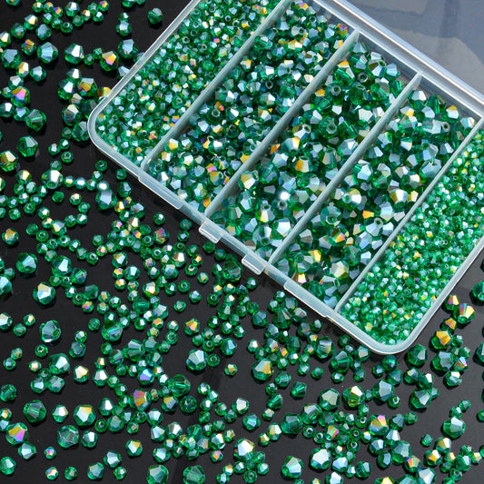 1550PCS Bicone Crystal Glass Beads Set for Jewelry Making, 3mm 4mm 6mm 8mm Sparkling Faceted Beads Sorted by Size for Bracelets, Necklaces, Suncatchers & DIY Crafts(Malachite Green)