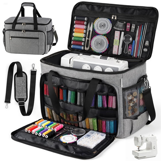 Aiseaulis Sewing Machine Carrying Case with Removable Padding Pad, Portable Sewing Machine Bag with Shoulder Strap for Most Standard Size Singer,Brother,Janome and Sewing Accessories, Grey