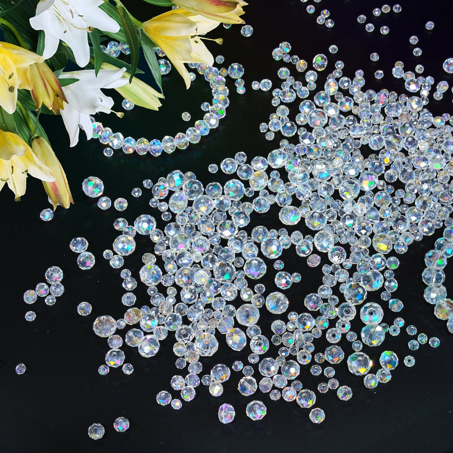 Laopottbeads 800Pcs 4/6/8/10mm Crystal Glass Beads for Jewelry Making Beads for Bracelets Necklace Pendants Making Supplies(White AB Color)