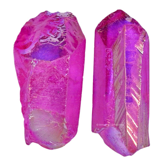 Amazing Gemstone 2 Pieces Rose Aura Quartz Raw Pencil Points Crystals and Healing Stones, Natural Rocks for Meditation and DIY Raw Point Stones and Crystals