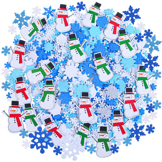 Aneco 500 Pieces Foam Snowflakes Stickers Winter Snowman Self-Adhesive Stickers for DIY Craft or Party Favor