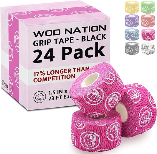 WOD Nation Flexible Hook-Grip Athletic Tape – Easy-Tear, Sweat-Proof Thumb & Finger Strips for Weightlifting