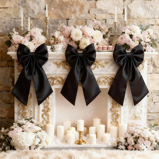 Black Bows Decor | 22x11 Inch Big Black Bows for Christmas Tree Topper & Weddings (3 Pack)
