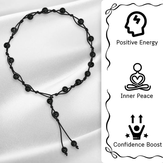 Amazing Gemstone Black Obsidian Anklet Ankle Bracelets for Women - Waterproof Beaded Healing Crystal Anklets, Plus Size Chakra Gemstone Bead Anklet (Stretchy Adjustable - Hand Knotted)
