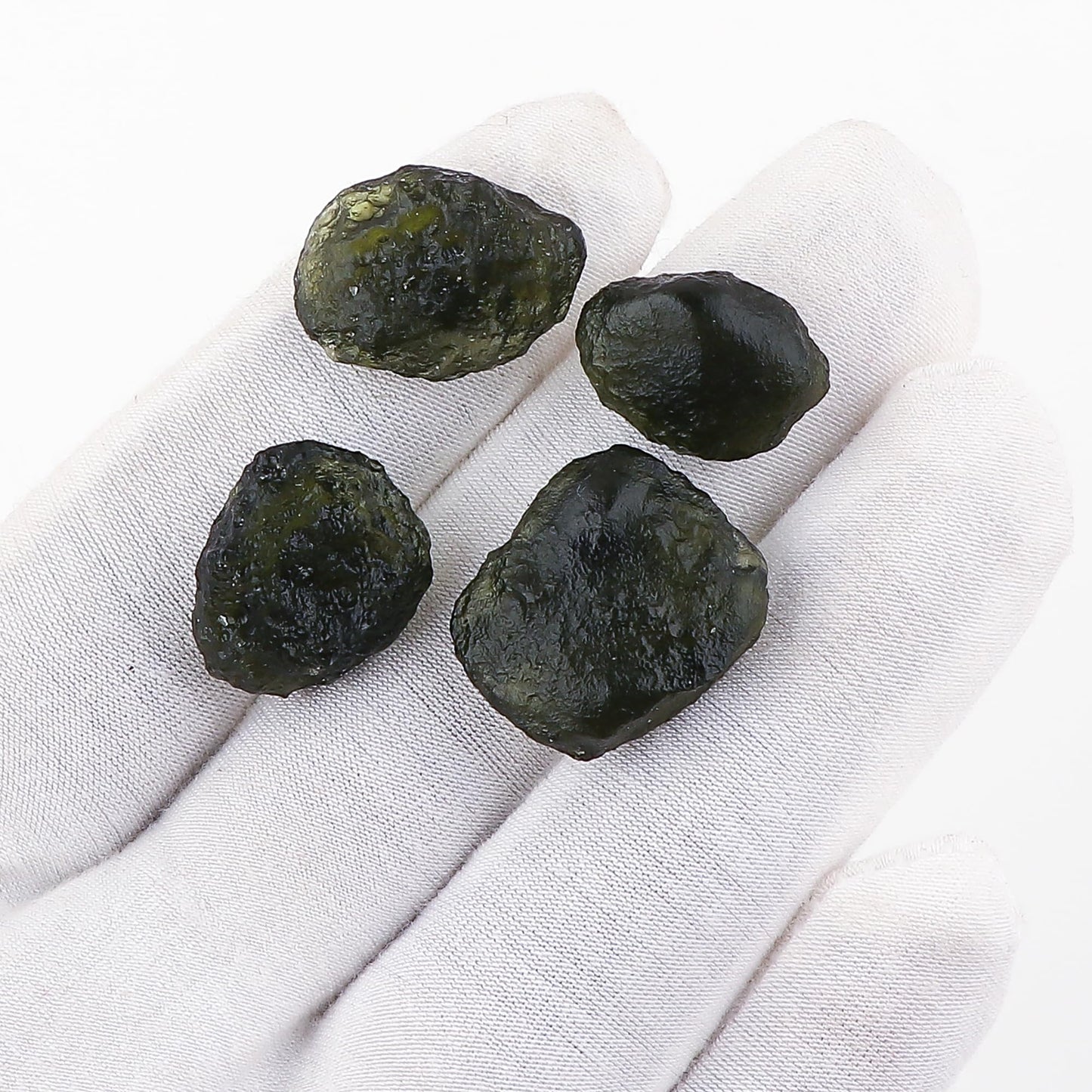 CRYSTALIS 4pcs Raw Synthetic Moldavite, High Grade Loose Gemstone Wholesale Bulk Rough Jewelry Making Supply, Chakra Stones, Wire Wrapping, DIY, Gem Collection