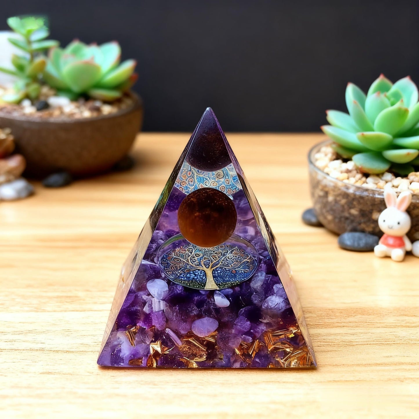 ycyingcheng Moonstone Crystal Orgone Pyramid Ogan Crystal Energy Tower, Nature Reiki Chakra Crushed Stone Jewelry, Crystal Pyramid for Home Decor (Crystal Pyramid-15)