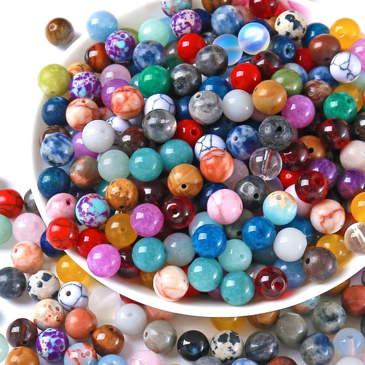 100PCS 8MM Mixed Color Stone Beads Round Loose Spacer Gemstone Beads for Jewelry Making DIY Bracelet Necklace Crystal