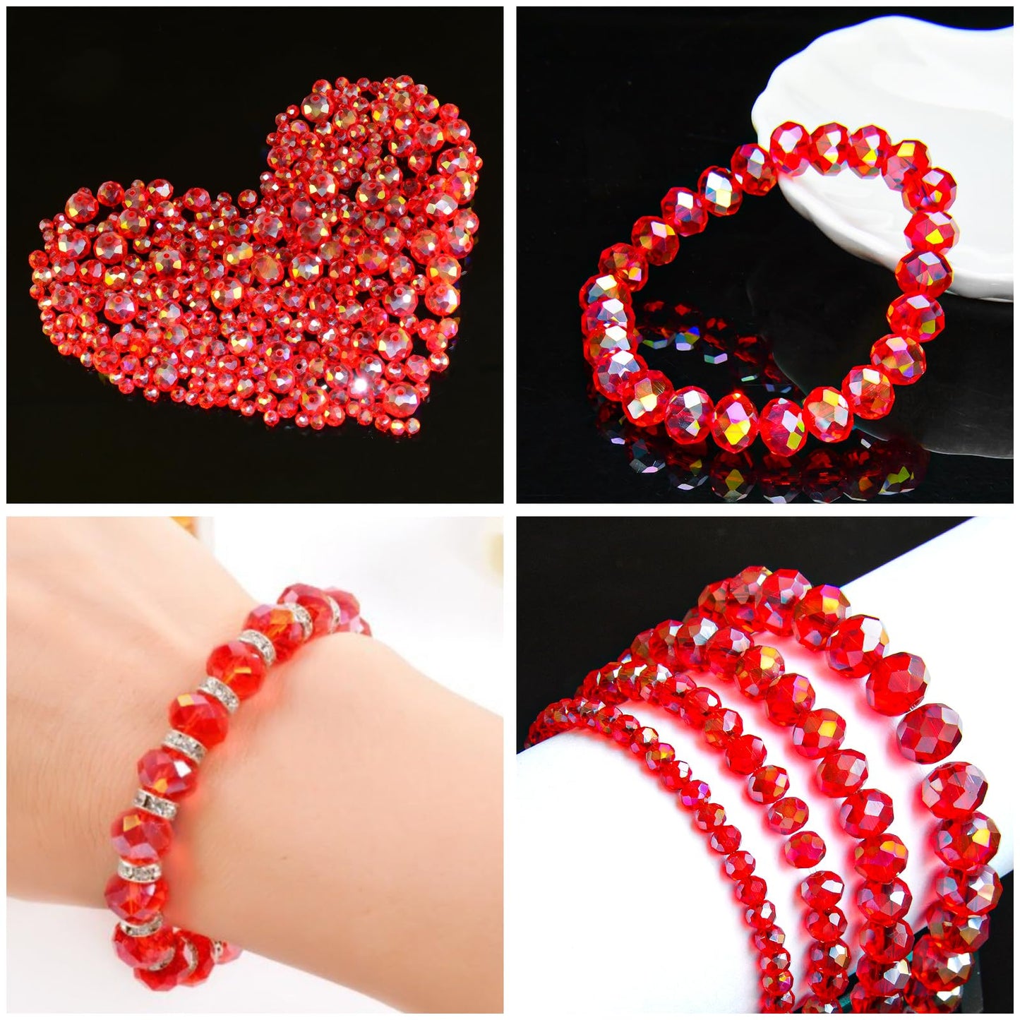 Laopottbeads 220Pcs 10mm Crystal Glass Beads for Jewelry Making Beads for Bracelets Necklace Pendants Making Supplies(Red)