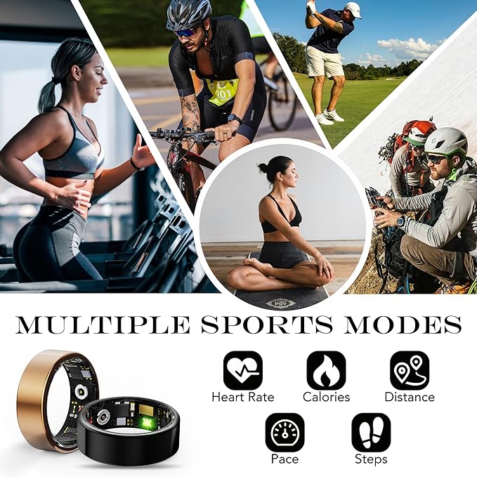 Smart Health Ring for Women Men Fitness Tracker with Heart Rate, Blood Oxygen, Blood Pressure, Sleep Monitoring, Step Counting, IP68 Waterproof for iPhone and Android, No Subscription Fee, Black 11