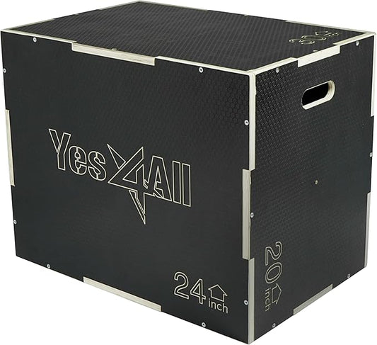 Yes4All 3 in 1 Non-Slip Wooden Plyo Box, Step Up Box for Workout, Plyometric Jump Box for Skipping, Jumping, Lunges, Squats, Dips