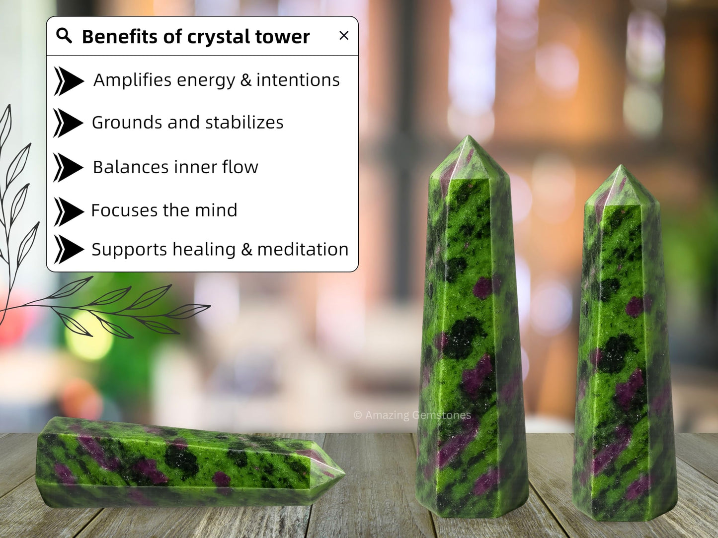 Amazing Gemstone Ruby Zoisite Crystal Towers - Natural Healing Crystal Point Obelisk for Reiki Healing and Crystal Grid (3" to 4" INCH)