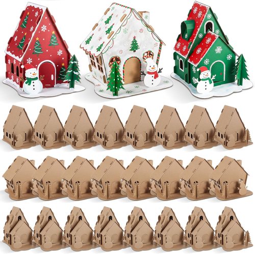 Harloon Christmas Gingerbread House Kit - 24 Sets of DIY Cardboard Craft Decorations for Kids