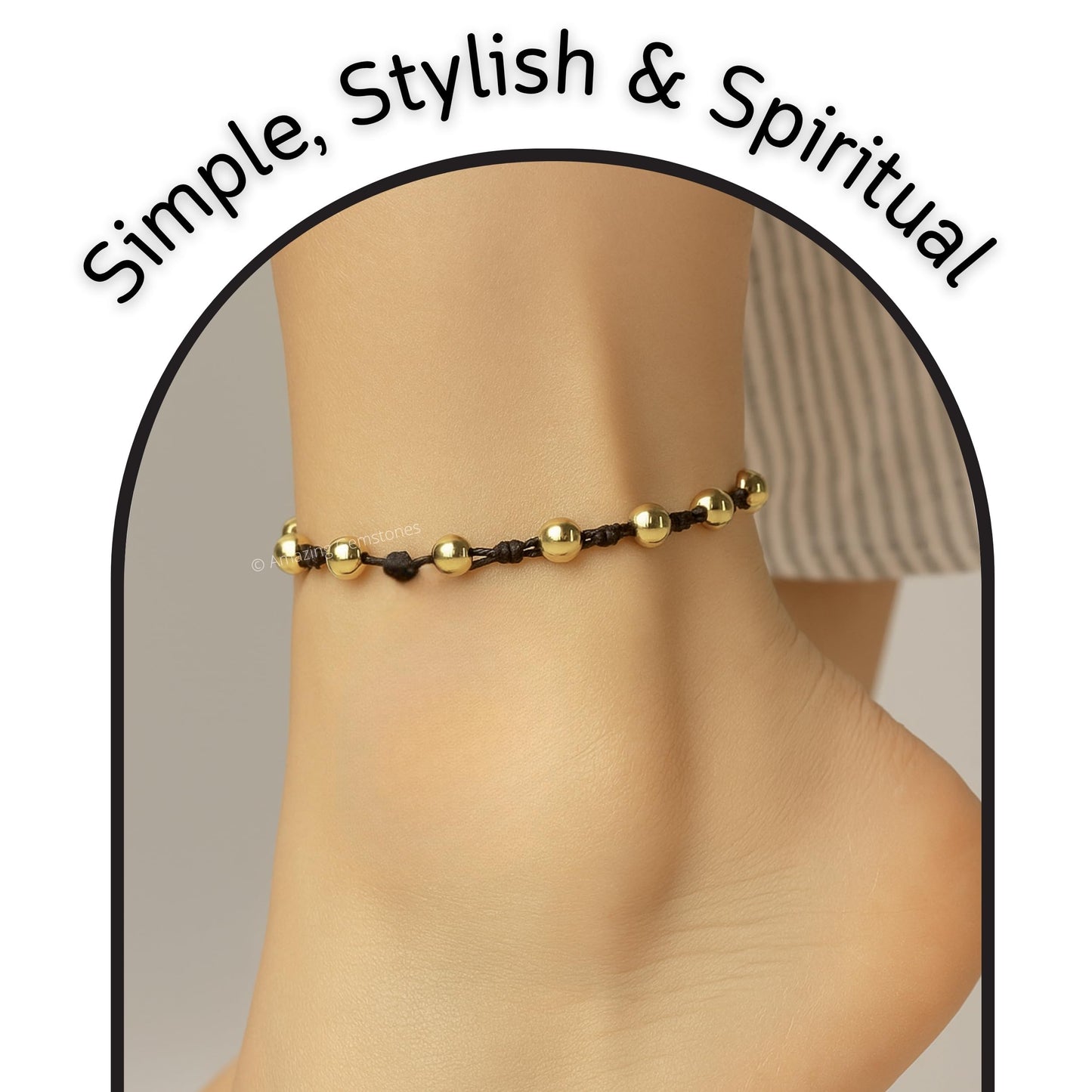 Amazing Gemstone Golden Hematite Anklet Ankle Bracelets for Women - Waterproof Beaded Healing Crystal Anklets, Plus Size Chakra Gemstone Bead Anklet (Stretchy Adjustable - Hand Knotted)