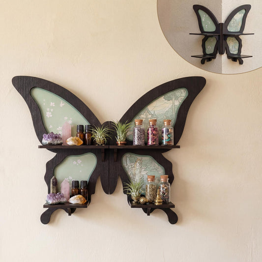 FNYDOX Crystal Display Shelf, Wooden Wall Shelf for Bedroom Living Room, Cottagecore Decor Floating Shelf, Trinket Shelf, Wall Art Gift, Knick Knack Shelf for Perfume, Collectibles, for Mom