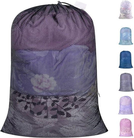 Polecasa Diamond Mesh Laundry Bags, 24 x 36 inches Heavy Duty Mesh Laundry Bag with ID Tag and Drawstring Closure, Large Laundry Hamper Liner, Washable Laundry Bags for Travel, Sports, Dorms (Black)
