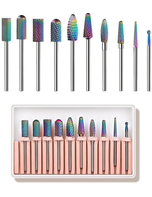 10pcs Nail Drill Bits Set, IAGBIBU Electric Nail Drill Kit Tungsten Carbide Nail Drill Bits for Acrylic Poly Nail Gel Polish, 3/32 inch Professional Nail Bits Manicure Pedicure Remover Home Salon Use
