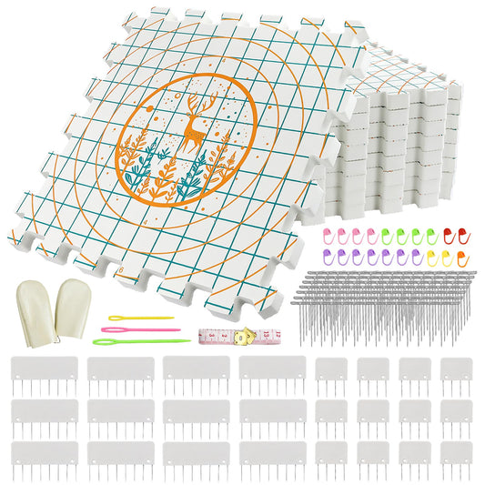 9 Pcs Blocking Mats for Knitting, Extra Thick Blocking Boards with Grids, with 200 T-Pins and 24PCS Knitting Blockers, for Needlepoint or Crochet