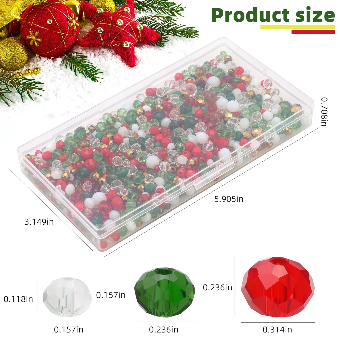 KINGSHINE 1000pcs Christmas Glass Beads for Jewelry Making Briolette Rondelle Beads Assorted Crystal Beads Loose Spacer Bead for DIY Crafts Bracelets Necklaces Earrings and Christmas Decorations