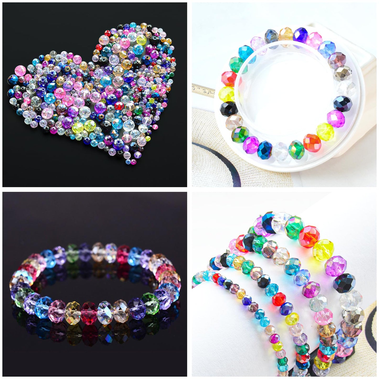 Laopottbeads 800Pcs Colors Random 4/6/8/10mm Crystal Glass Beads for Jewelry Making Beads for Bracelets Necklace Pendants Making Supplies(Mixed Colors)