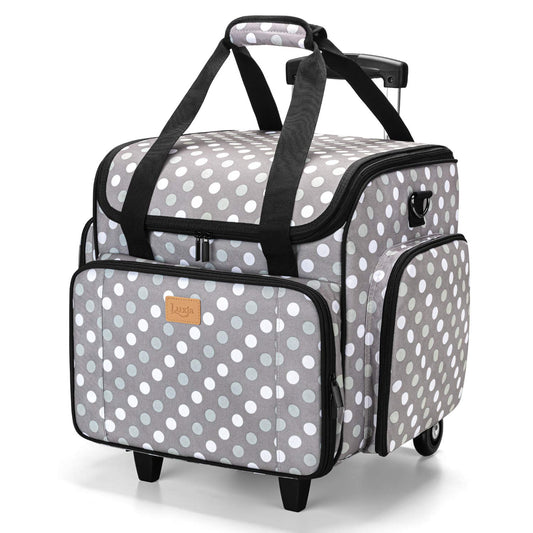 LUXJA Sewing Machine Case with Detachable Dolly, Sewing Machine Tote with Removable Bottom Pad (Patent Design), Gray Dots
