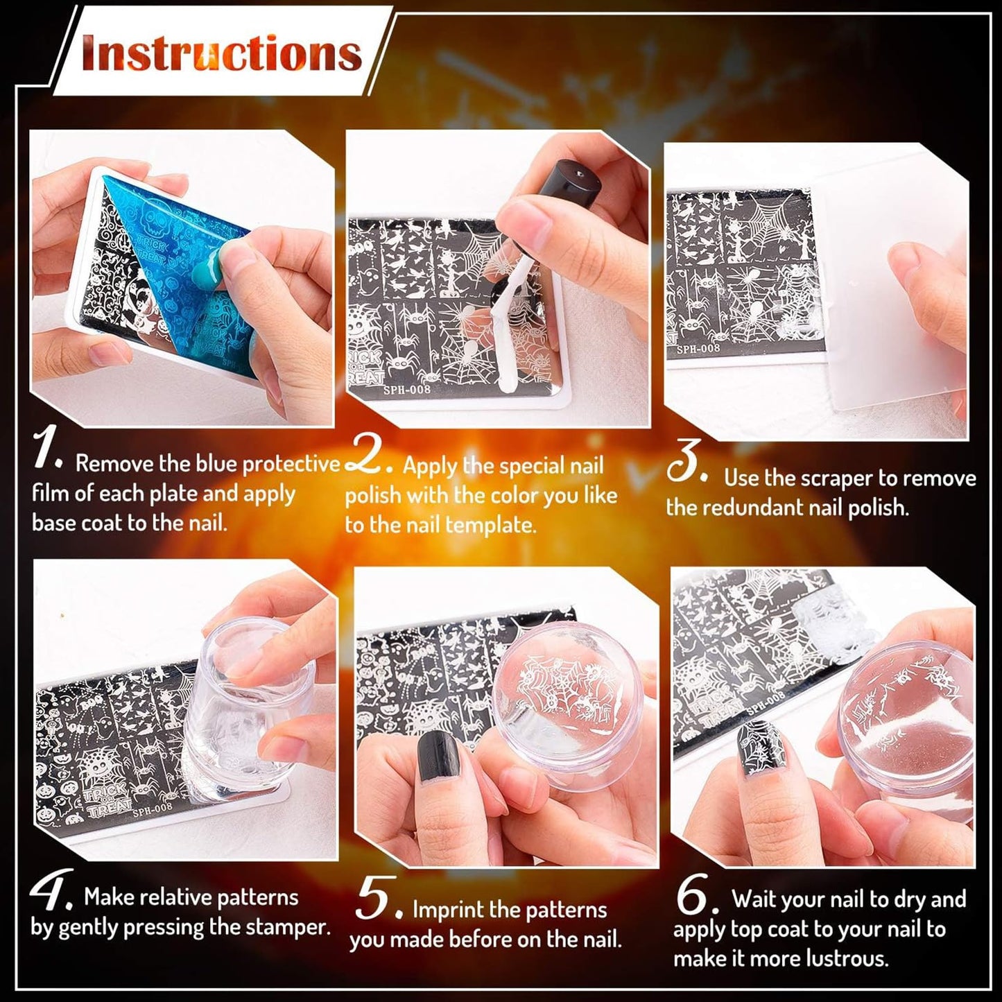 Whaline 6 Pcs Western Nail Plates Stamping Set Cowboy Cowgirl Stamp Templates Nail Art Plates for DIY Print Manicure Salon Design