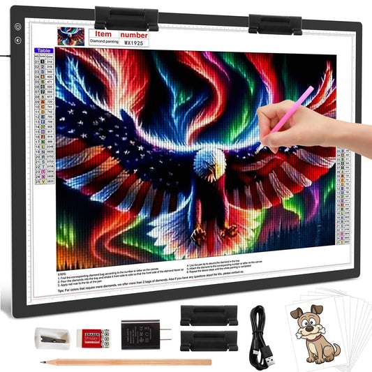 TOHETO Rechargeable A2 Light Pad 23.7"x15.8", Large LED Light Board for Diamond Painting, 3-Color Modes Light Box, Diamond Art Light Table, Lightbox for Tracing and Drawing, Sketching, Artists