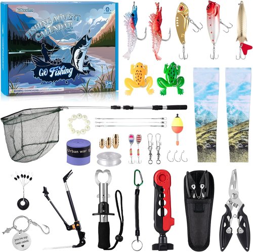 Fishing Advent Calendar - 24 Days of Christmas Surprises with Fishing Tool Kit & Tackle Lures for Men & Teens
