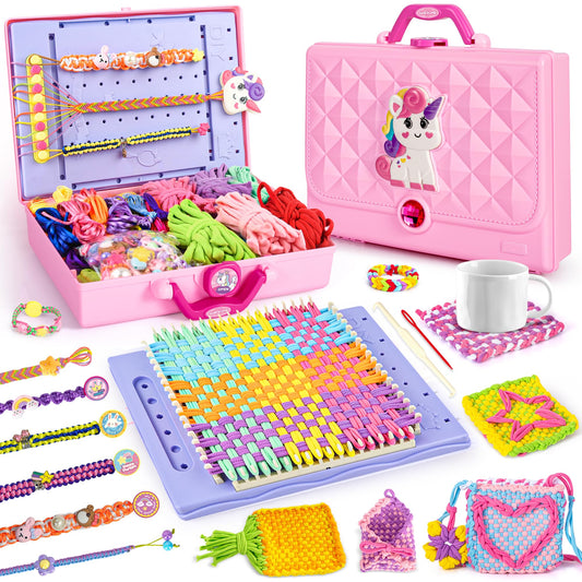 Nicella Multi-Functional 400+ Pcs Friendship Bracelet Making Kit for Girls,Weaving Loom Kit Toys, Craft Kits for Kids,Age 6-12 Year Old Girls Gifts Ideas, Bracelet & Coaster & Bag Weaving Making kit