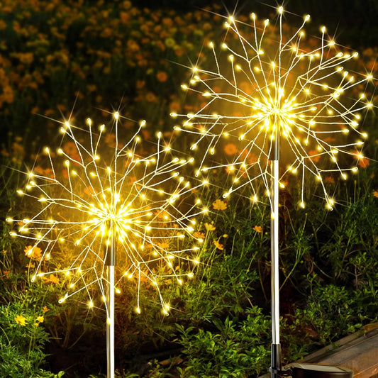 Suddus Solar Garden Lights - Waterproof 150LED Decorative Firework Lights | 2-Pack Warm White for Yard & Patio