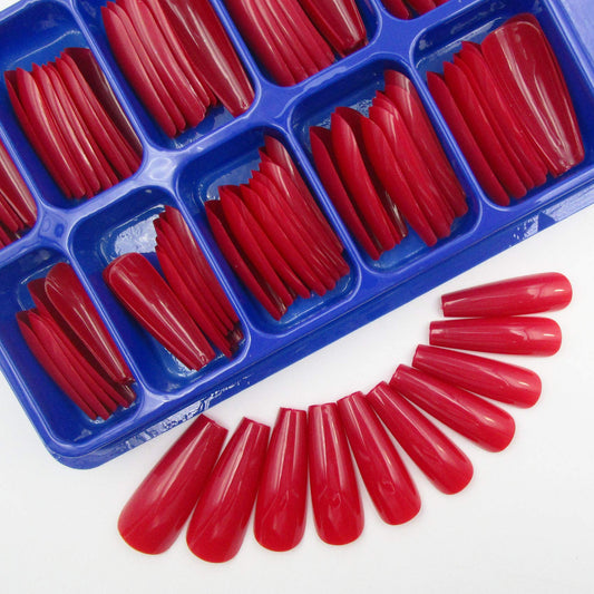 100pc Red Press on Nails Medium Coffin Fake Nails, Medium Press-on Nail Coffin Acrylic Nails Press ons Nail Red False Nail Glossy Ballerina Artificial Fingernail Full Cover Glue on Nail