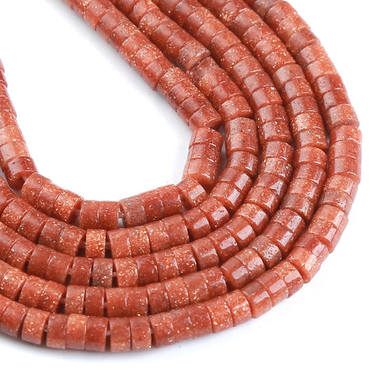 150pcs 2x4mm Natural Gold Sandstone Tube Shape Beads Loose Flat Round Cylinder Flat Spacer Green Stone Beads for Bracelet Earrings Jewelry Making