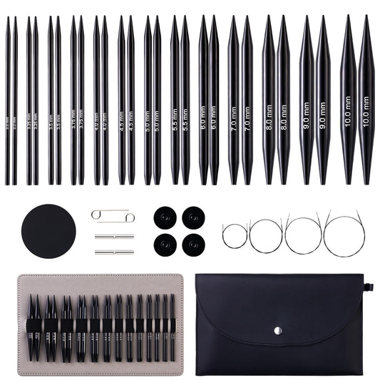 Peiouly 13 Pairs Interchangeable Circular Knitting Needles Set, 3.94 inch(10cm) Aluminum Knitting Needle Set, 3-10mm Interchangeable Knitting Needles, Cables, Accessories and Case