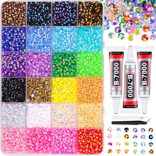 18000Pcs Resin Jelly Rhinestones for Bedazzling, Mixed-Color 4mm Flatback Gems for Diamond Art, Bedazzler Kit with 3Pcs 10ml B7000 Jewelry Glue for DIY Crafting Crafts Book Shoes Nail Art