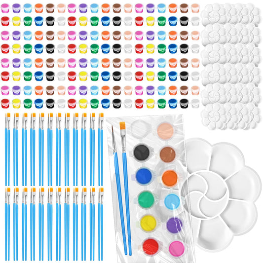 Fulmoon 48 Set Mini Acrylic Paint Set for Kids 12 Colors/8 Colors Adults Washable Mini Painting Kit Arts Crafts Party Favors Filled Brushes Palettes Bulk for Classroom Home Supplies (Vivid Color)