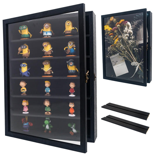 Hodeframe Shadow Box Frame with Removable Shelves, Black 12x16 Deep Memory Box Display Case for Keepsake Collectibles, Coins Military Medals Pins Wedding Flowers