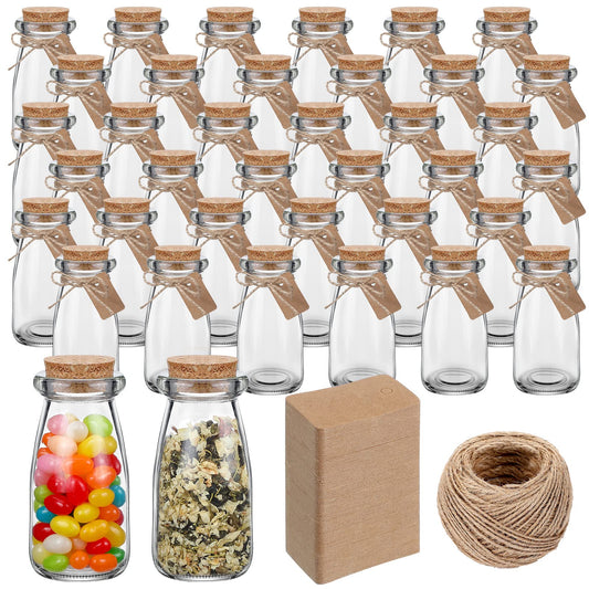 Sieral 48 Pcs 3.4 oz Mini Yogurt Jars Small Glass Bottles with Cork Lids Mini Milk Potion Bottles Glass Pudding Jars for Party Favors DIY Wedding Decor Gift Baby Shower