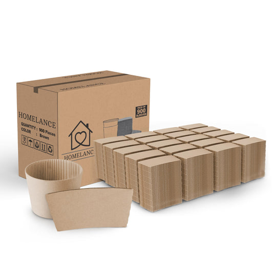 Homelance Coffee Sleeves 900 Pcs – Corrugated Brown Kraft Paper Cups Sleeves Fit 12oz, 16oz, 20oz, 22oz & 24oz Cups – Recyclable & Disposable – Perfect for Hot Drink in Cafes & Offices (Pack of 900)