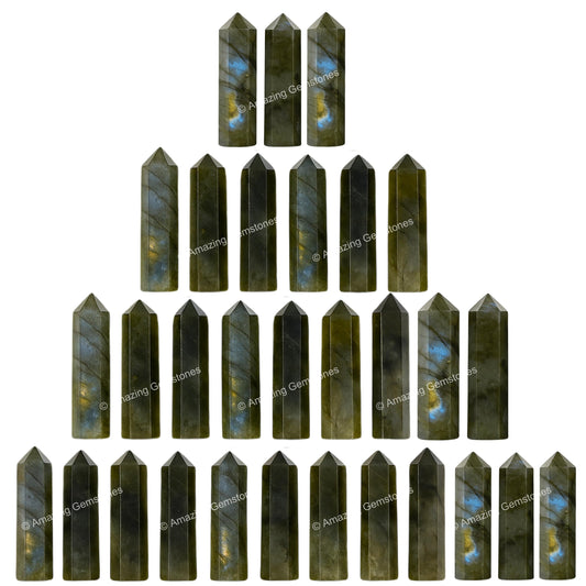 Amazing Gemstone Labradorite Crystal Points Bulk Healing Crystals - Pack of 3 Single Terminated Healing Wand Point Bulk Crystals for Crafts, Crystal Grid, DIY Work - Premium Crystals - Beginners Gift