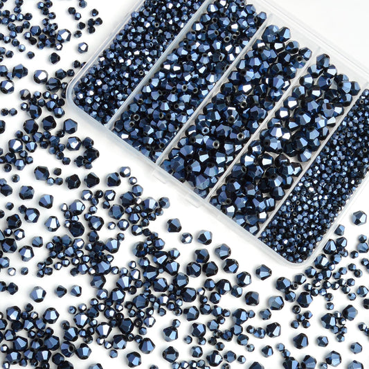 1550PCS Bicone Crystal Glass Beads Set for Jewelry Making, 3mm 4mm 6mm 8mm Sparkling Faceted Beads Sorted by Size for Bracelets, Necklaces, Suncatchers & DIY Crafts(Navy Blue)