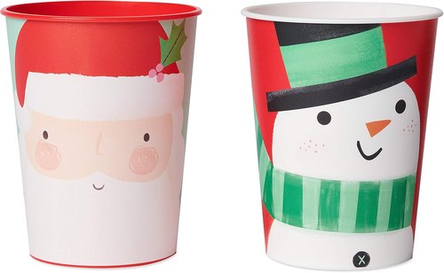American Greetings Reusable Plastic Cups - 8-Count, 16 oz. Santa & Snowman Christmas Party Supplies