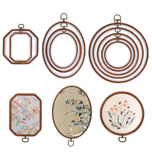 10 Pcs Decorative Embroidery Hoop Frame, Large Imitated Wood Embroidery Hoops, Circle Oval Octagonal Cross Stitch Hoop, Display Frame for Art Craft DIY Sewing Hanging Ornaments Decor